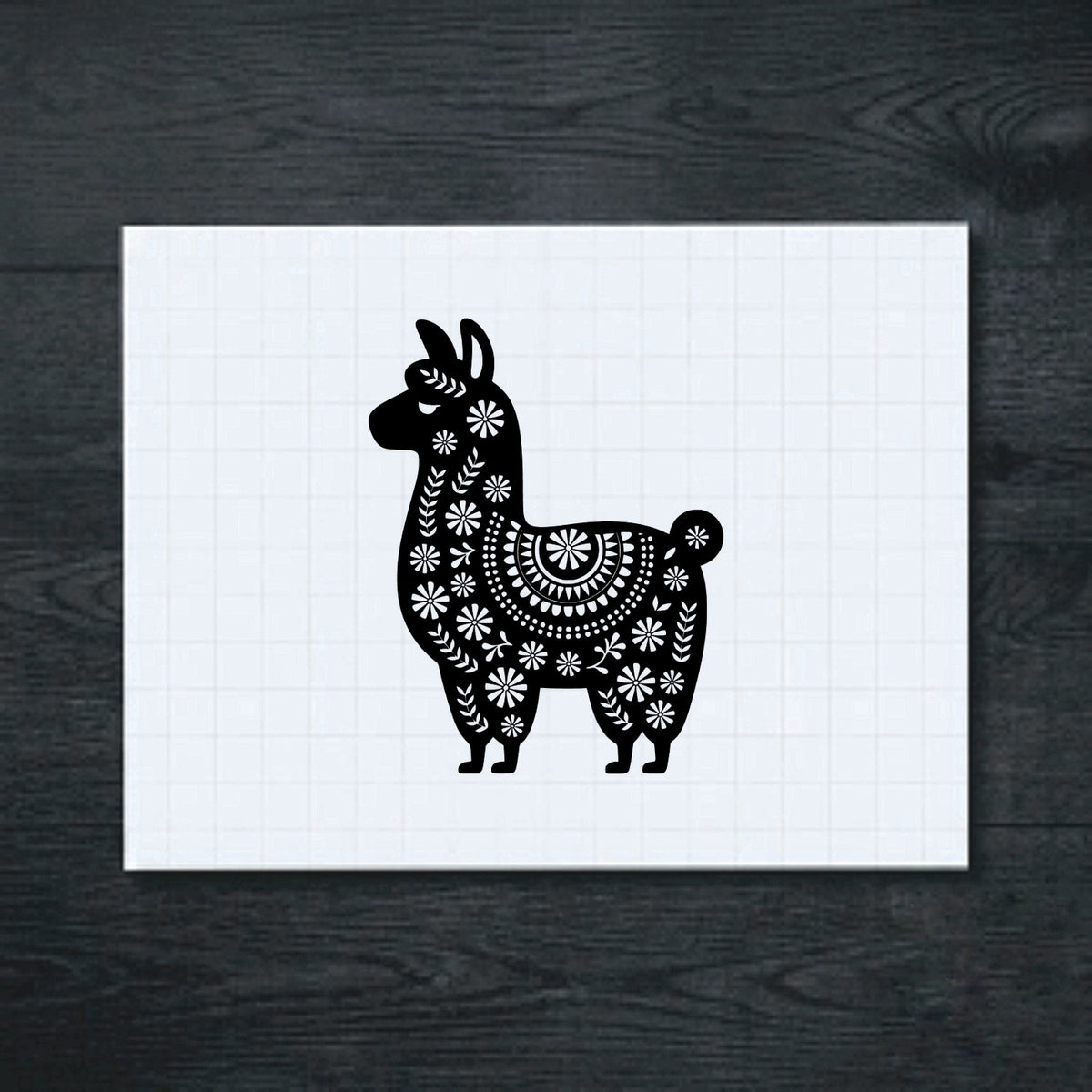 Black floral-patterned llama vinyl sticker