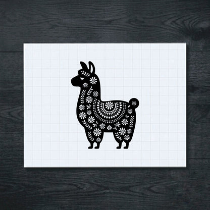 Black floral-patterned llama vinyl sticker