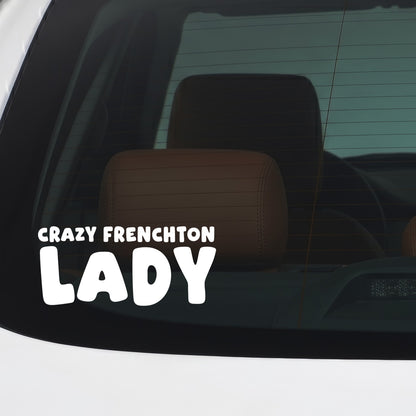 Frenchton – CRAZY DOG LADY Sticker – Car Window Decal – White vinyl car/window decal mockup