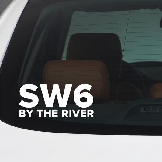 Fulham – SW6 BY THE RIVER Sticker – Car Window Decal – White vinyl car window sticker