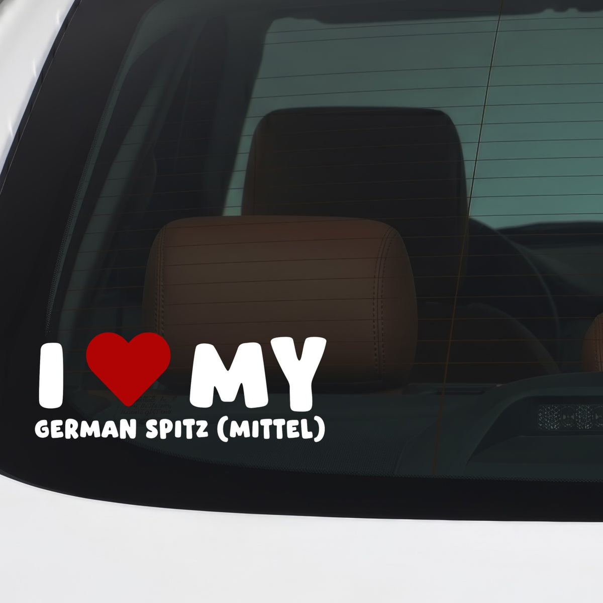 German Spitz (Mittel) – I LOVE MY DOG Sticker – Car Window Decal – White vinyl car/window decal mockup