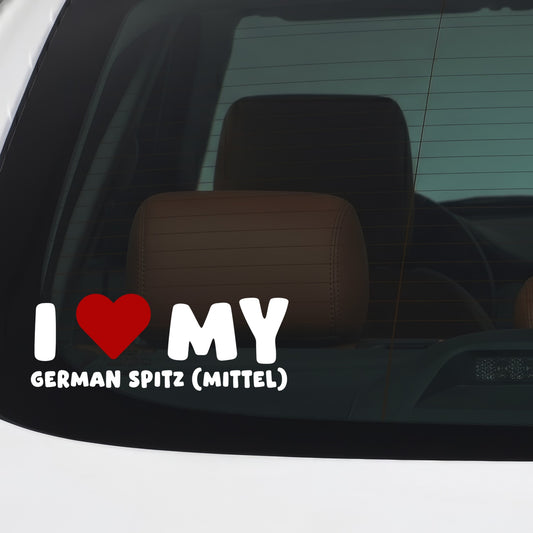 German Spitz (Mittel) – I LOVE MY DOG Sticker – Car Window Decal – White vinyl car/window decal mockup
