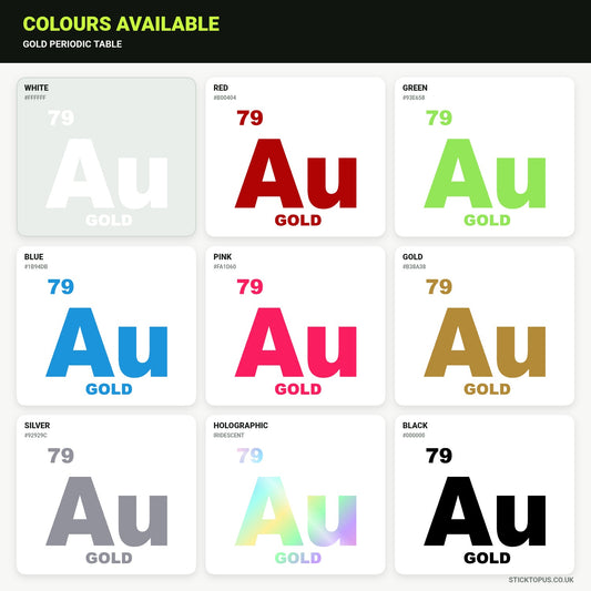 Vinyl colour options for Gold Periodic Table vinyl sticker