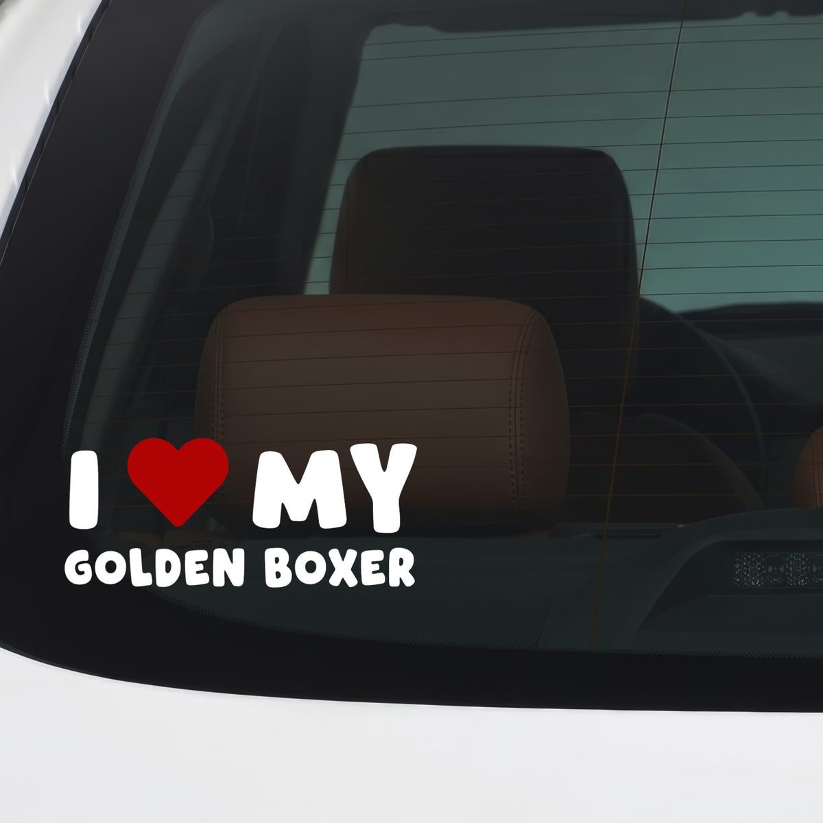 Golden Boxer – I LOVE MY DOG Sticker – Car Window Decal – White vinyl car/window decal mockup