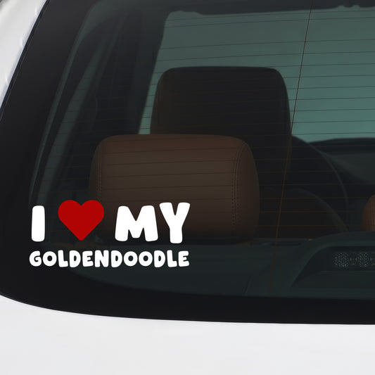 Goldendoodle – I LOVE MY DOG Sticker – Car Window Decal – White vinyl car/window decal mockup