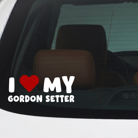 Gordon Setter – I LOVE MY DOG Sticker – Car Window Decal – White vinyl car/window decal mockup