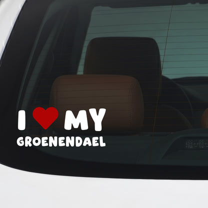Groenendael – I LOVE MY DOG Sticker – Car Window Decal – White vinyl car/window decal mockup