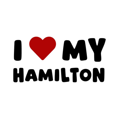Hamilton – I LOVE MY DOG Sticker – Car Window Decal – black sticker design on white background