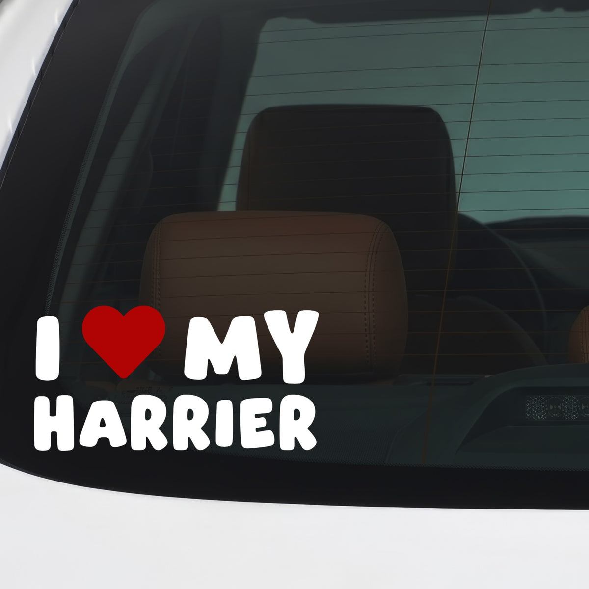 Harrier – I LOVE MY DOG Sticker – Car Window Decal – White vinyl car/window decal mockup