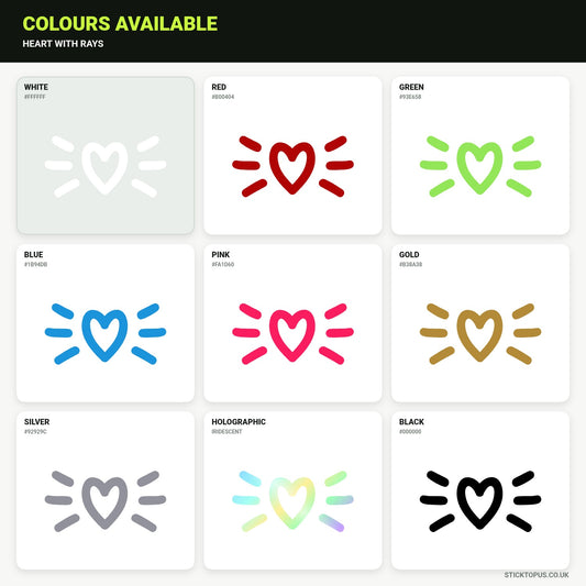 Vinyl colour options for Heart with Rays vinyl sticker