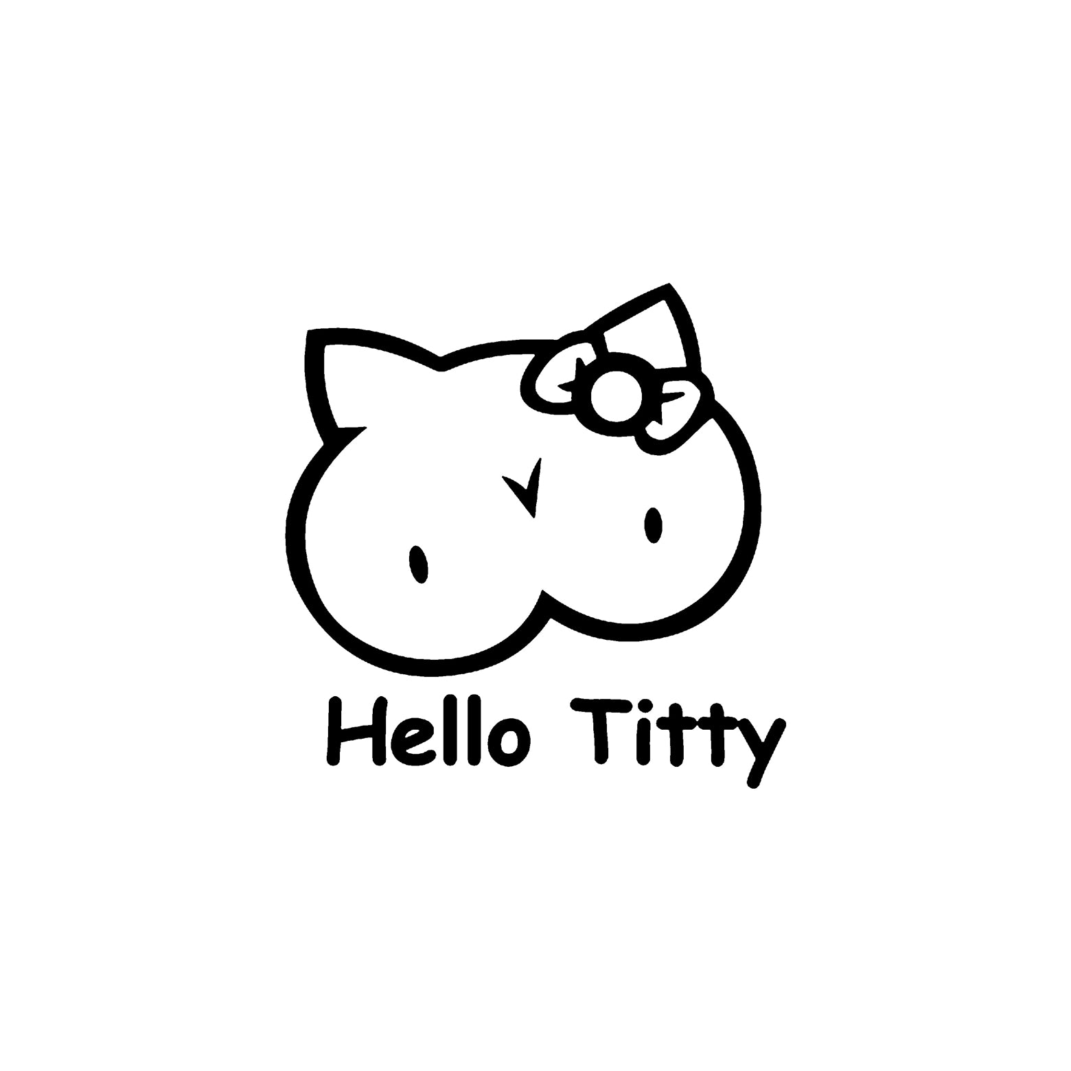 Black hello titty vinyl sticker design on a white background.
