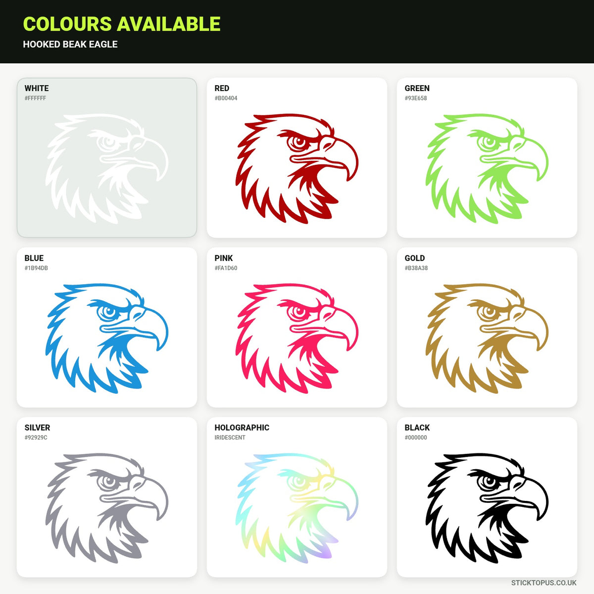 Vinyl colour options for Hooked Beak Eagle vinyl sticker