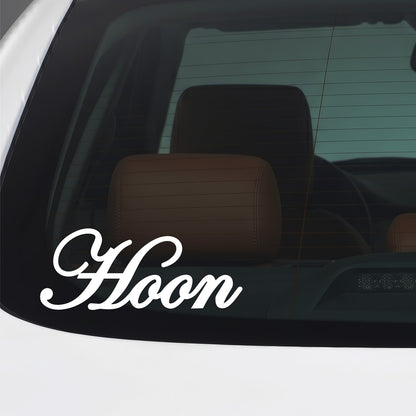 White Hoon sticker applied to a car window.
