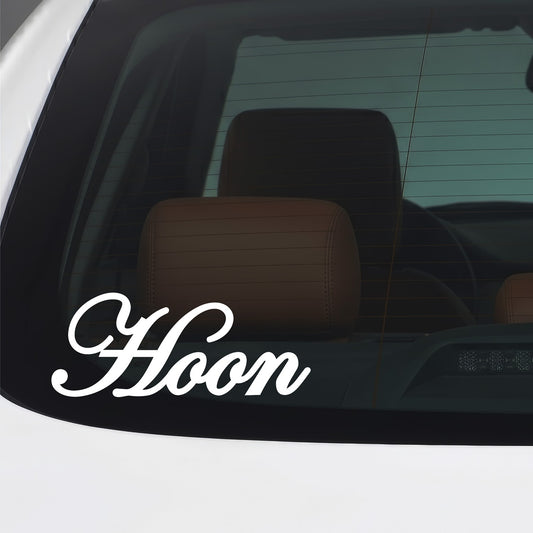 White Hoon sticker applied to a car window.