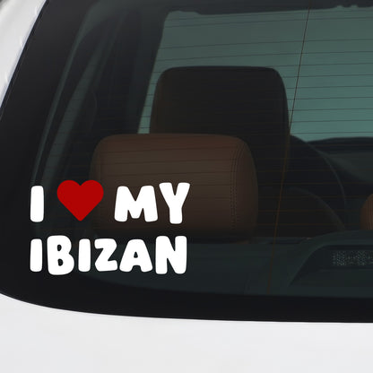 Ibizan – I LOVE MY DOG Sticker – Car Window Decal – White vinyl car/window decal mockup