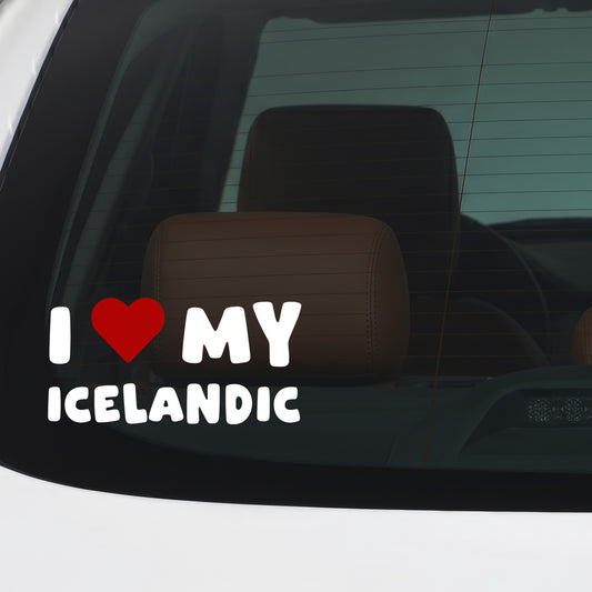Icelandic – I LOVE MY DOG Sticker – Car Window Decal – White vinyl car/window decal mockup