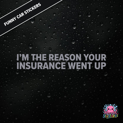 I’m The Reason Your Insurance Went Up — self-aware insurance sticker in silver text, dry and cheeky.