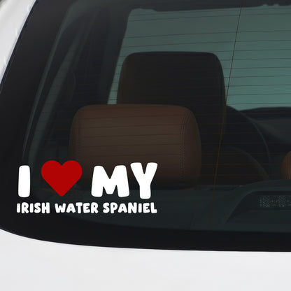Irish Water Spaniel – I LOVE MY DOG Sticker – Car Window Decal – White vinyl car/window decal mockup