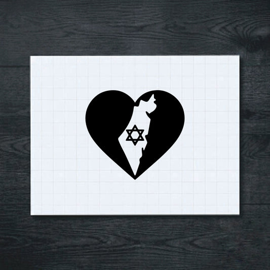 Black heart-shaped Israel map vinyl sticker