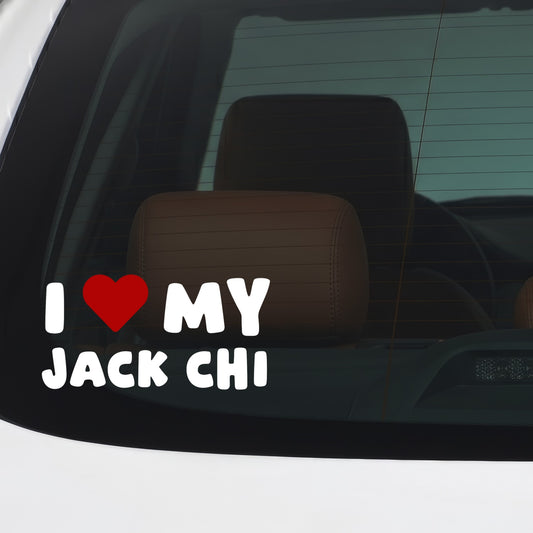 Jack Chi – I LOVE MY DOG Sticker – Car Window Decal – White vinyl car/window decal mockup