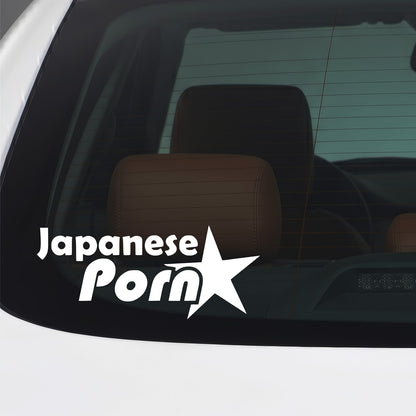 White Japanese Porn sticker applied to a car window.
