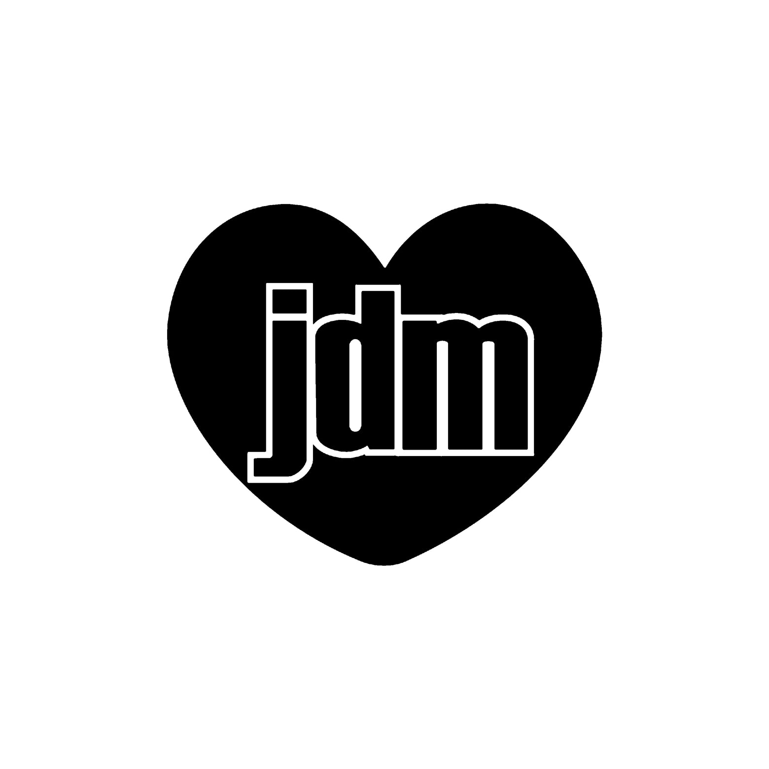 Black JDM heart vinyl sticker on a white background.