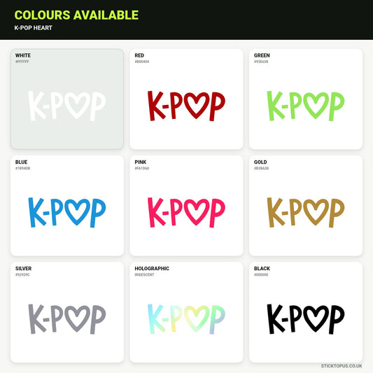 Vinyl colour options for K-pop Heart lettering vinyl sticker