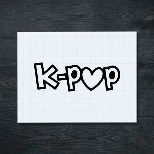 Black K-pop heart lettering vinyl sticker