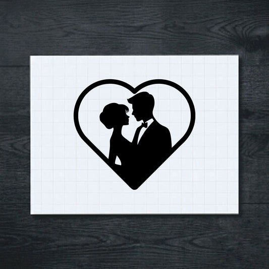 Black kissing couple heart vinyl sticker