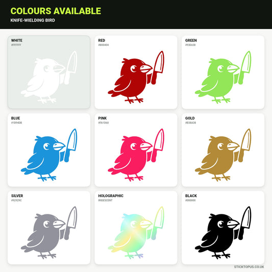 Vinyl colour options for Knife-Wielding Bird vinyl sticker
