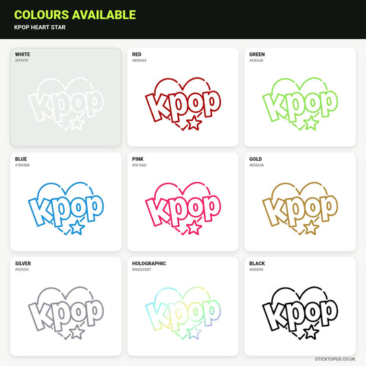 Vinyl colour options for K-pop heart and star graphic vinyl sticker