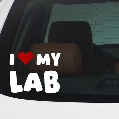 Lab – I LOVE MY DOG Sticker – Car Window Decal – White vinyl car/window decal mockup