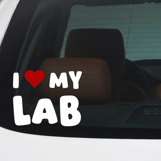 Lab – I LOVE MY DOG Sticker – Car Window Decal – White vinyl car/window decal mockup