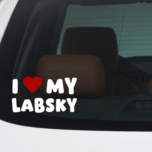 Labsky – I LOVE MY DOG Sticker – Car Window Decal – White vinyl car/window decal mockup