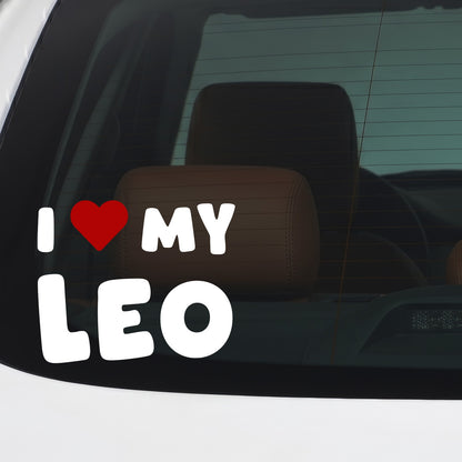 Leo – I LOVE MY DOG Sticker – Car Window Decal – White vinyl car/window decal mockup