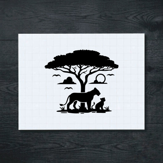 Black two lions beneath a broad acacia tree vinyl sticker