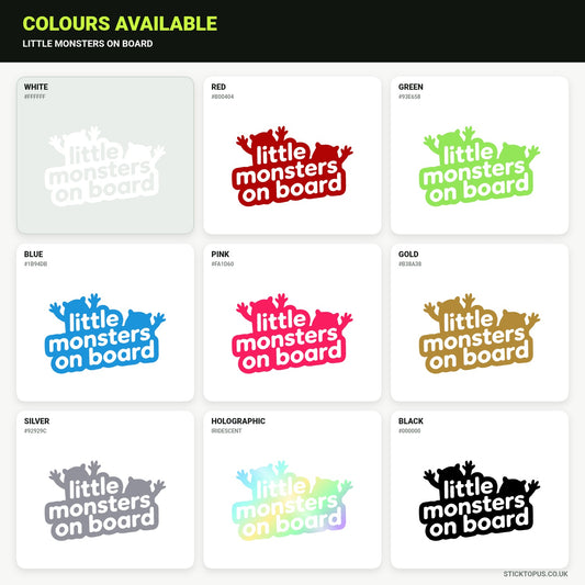 Vinyl colour options for Little Monsters On Board vinyl sticker