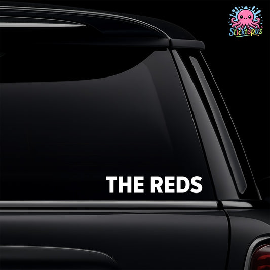 Car window with 'The Reds' decal and Sticktopus logo.