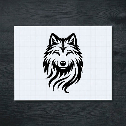 Black Long Haired Wolf vinyl sticker