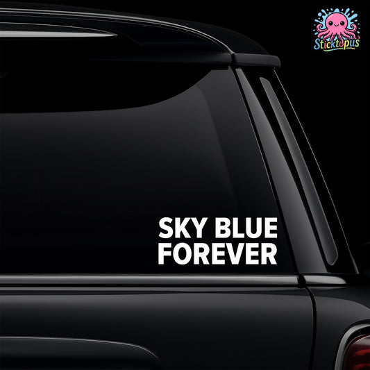 Car window with 'SKY BLUE FOREVER' decal and Sticktopus logo.