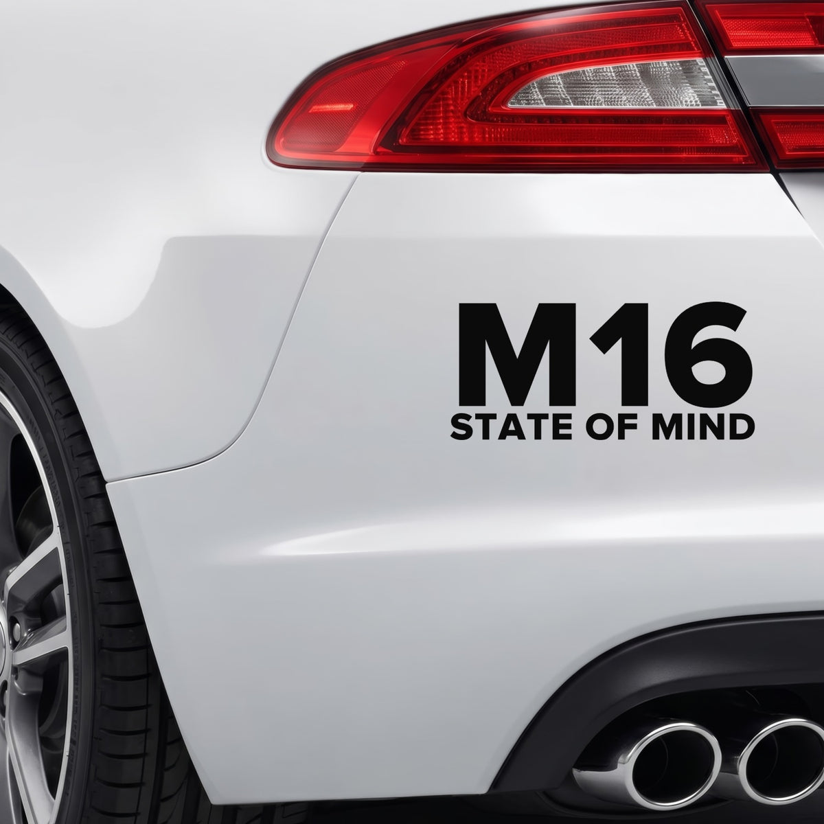 Manchester United – M16 STATE OF MIND Sticker – Car Window Decal – Black vinyl bumper decal on car