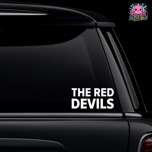 Car window with 'The Red Devils' decal and Sticktopus logo.