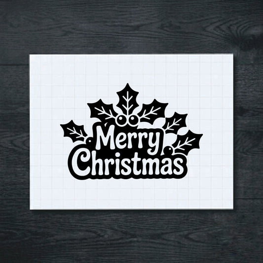Black Merry Christmas Holly vinyl sticker