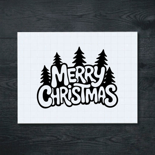 Black Merry Christmas with Fir Trees vinyl sticker
