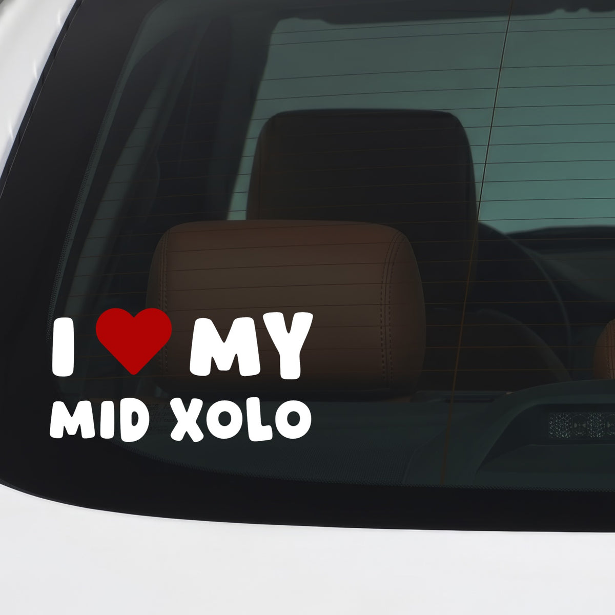 Mid Xolo – I LOVE MY DOG Sticker – Car Window Decal – White vinyl car/window decal mockup