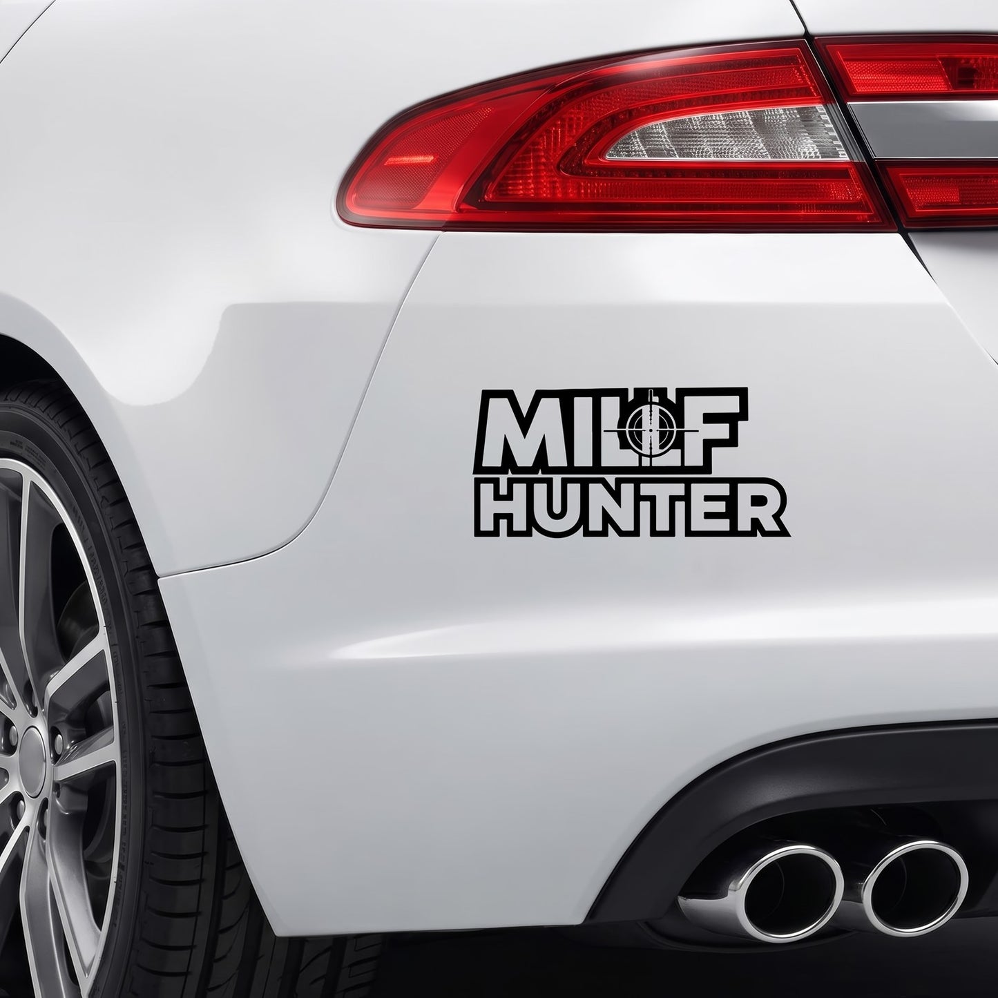 MILF Hunter black car bumper sticker.