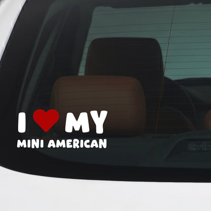 Mini American – I LOVE MY DOG Sticker – Car Window Decal – White vinyl car/window decal mockup