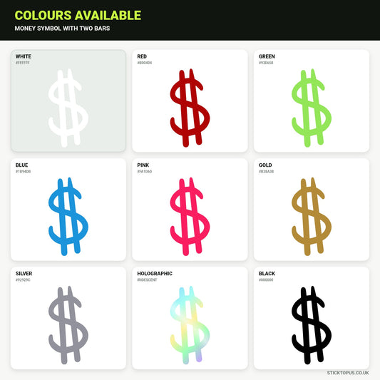 Vinyl colour options for two-bar money symbol vinyl sticker