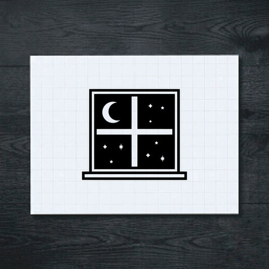 Black crescent moon and stars vinyl sticker