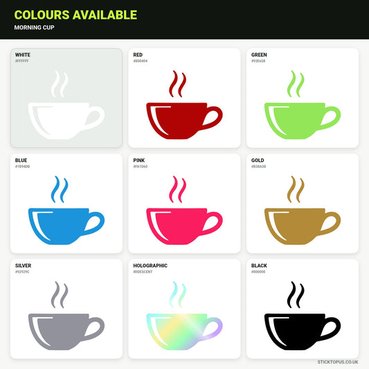 Vinyl colour options for a steaming cup vinyl sticker